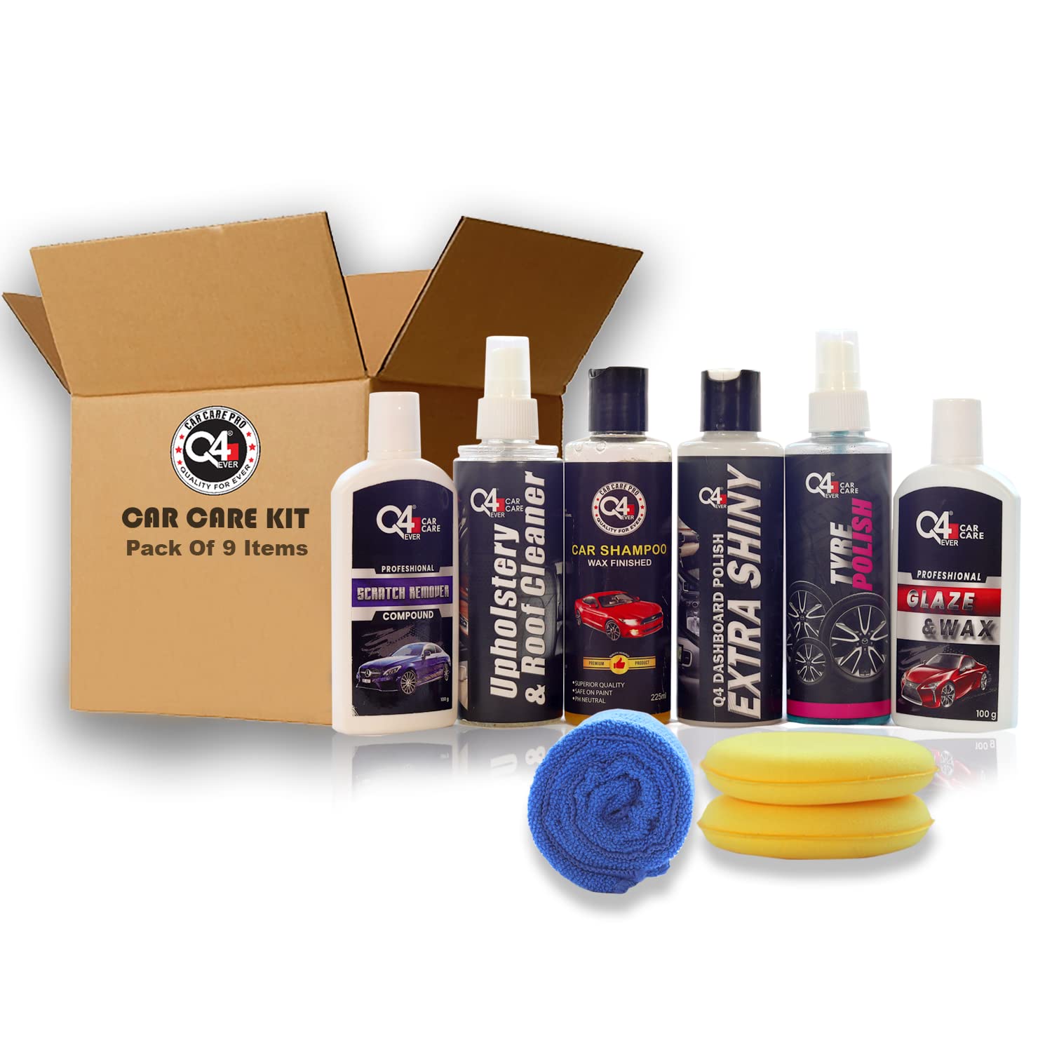 Q4 Ever Premium Car Care Kit (Pack Of 9 Items)