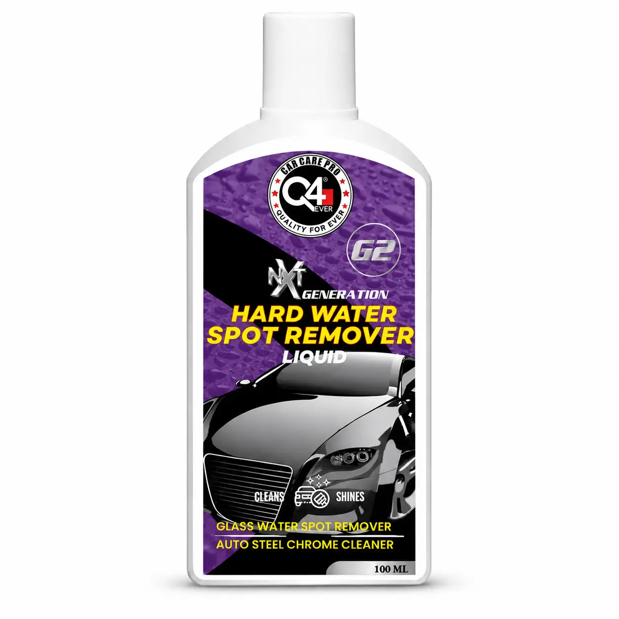 Q4 Hard Water Spot Remover for Car Glass & Chrome | Removes Water Marks, Restores Shine | 100ml