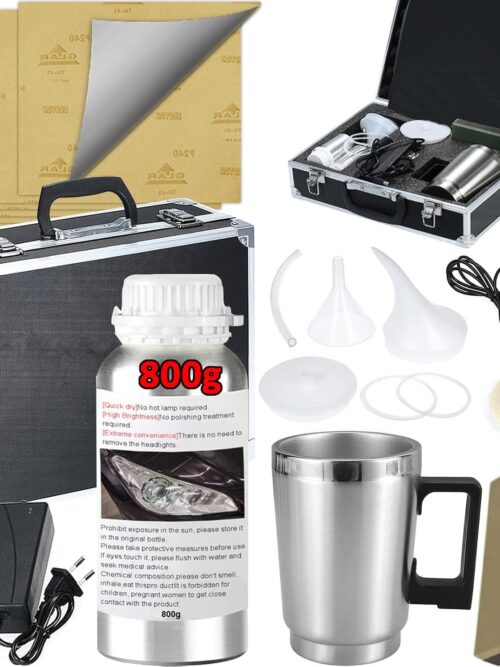 Professional Headlight Vapor Restoration Kit (800g Coating Solution + Dual AC/DC Heating Mug)