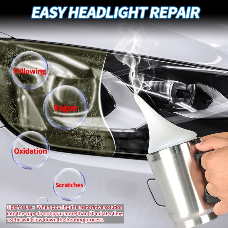 Professional Headlight Vapor Restoration Kit (800g Coating Solution + Dual AC/DC Heating Mug)