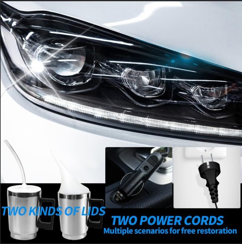 Professional Headlight Vapor Restoration Kit (800g Coating Solution + Dual AC/DC Heating Mug)